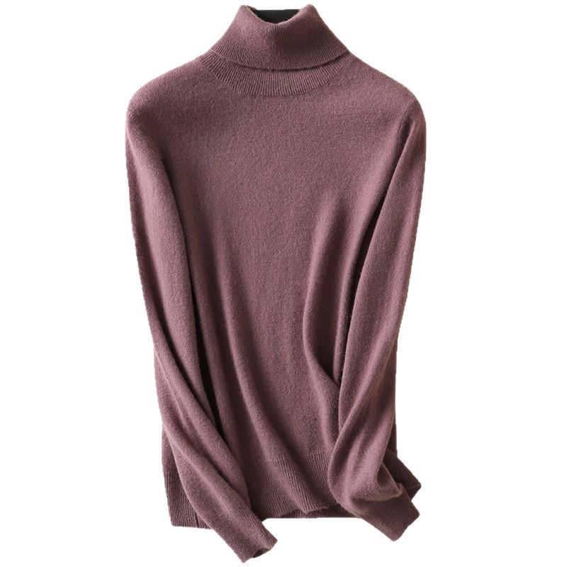 Women's High Neck 100% Pure Wool Sweater - Cashmere Knit Inner Layer Cardigan for Autumn & Winter