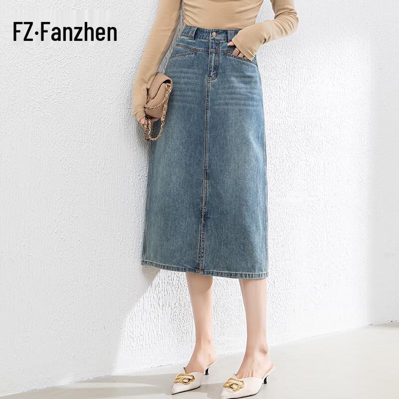 Женская джинсовая юбка миди Fanzhen с высокой талией и разрезом L