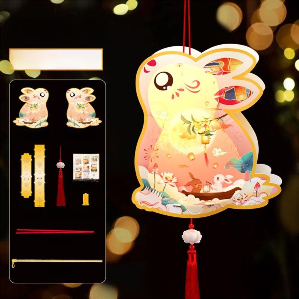 Glowing Handheld Rabbit  Lantern Handmade DIY Lantern Material Kit Light-Up Bunny Lantern  Props