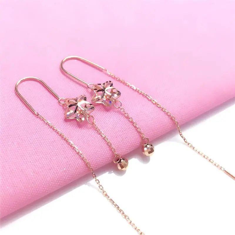 Exquisite Russian 585 Purple Gold Star Earrings, Simple Ins Style Temperament Versatile Long Rose Gold Plated Earrings