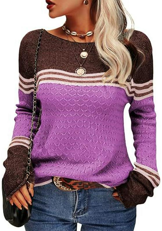 2025 European American Striped Color Block Knit Sweater: Autumn/Winter Women's Fashion Pullover