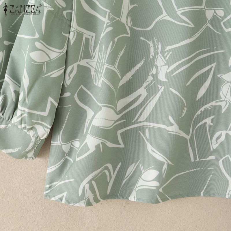 ZANZEA Women Casual Round Neck Loose 3/4 Sleeve Print Blouse