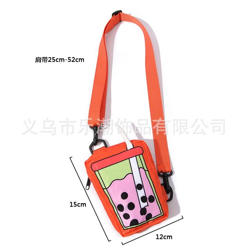 New Dopamine Style Cute Bubble Tea Pattern Creative Canvas Change Bag Crossbody Mobile Phone Bag Small Backpack