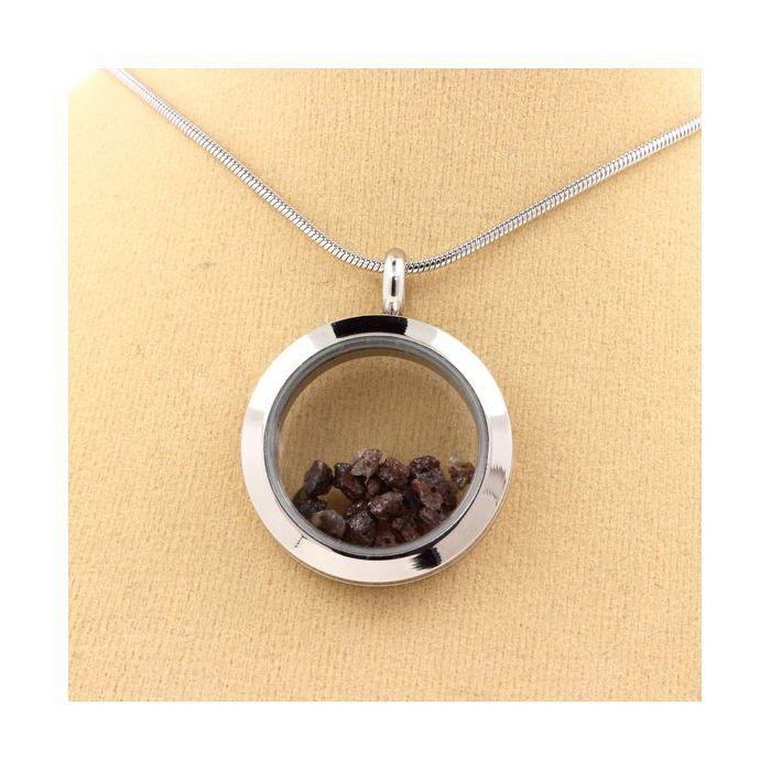 Pierres et Minéraux. Collier Diamant marron brut. Modèle Médaillon 20 mm. Couleur Argent.