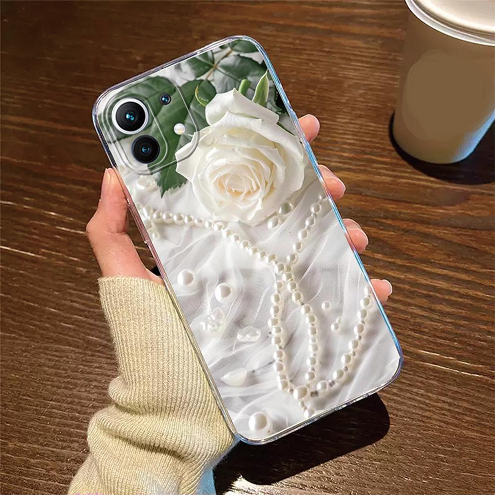 Rose Flower Phone Case Transparent Clear For Xiaomi 13T 14T 15T 11T 12T 10T 13 14 11 12 Lite Oil Painting Women Silicone Cover