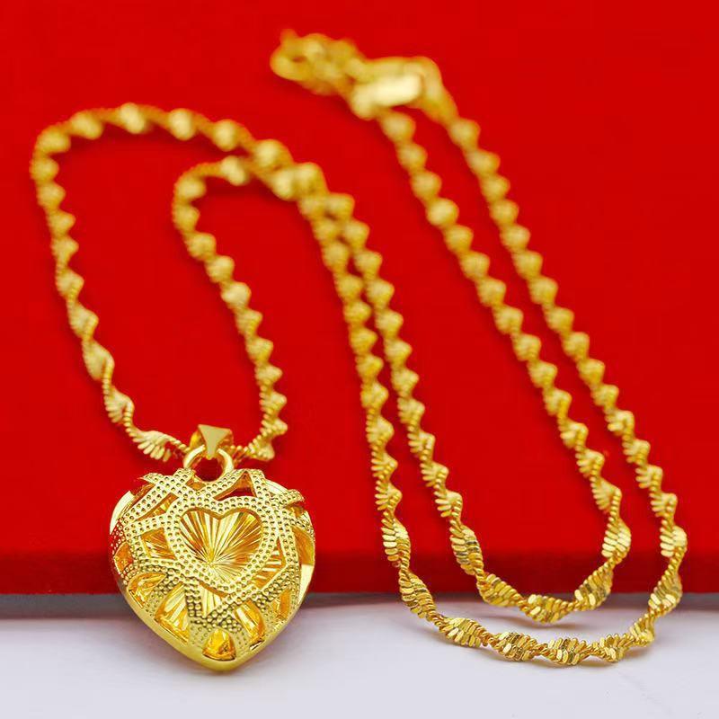 Elegant Gold Plated Alloy Pendant Necklace Women Water Wave Chain Minimalist Floral Geometric Design Locket 21-50cm