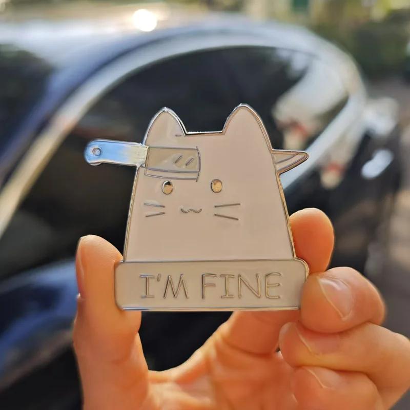 

Car metal stickers cartoon knife cat car stickers Japanese ins black cat animal three-dimensional car body decorations