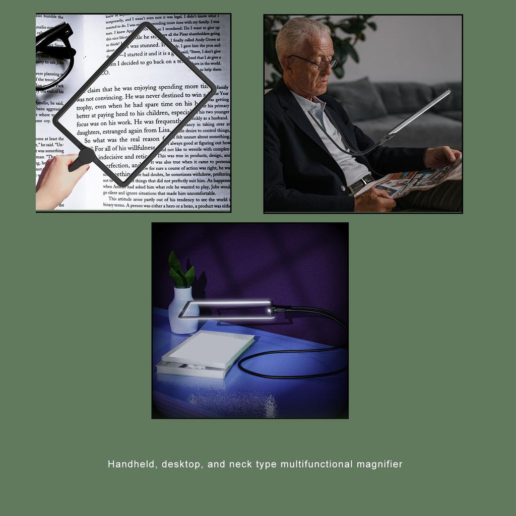Lupă LED Fără Fir Agățată de Gât Lupă de Lectură Mărire 3X Gât de Lebădă Lupă de Înaltă Definiție pentru Seniori