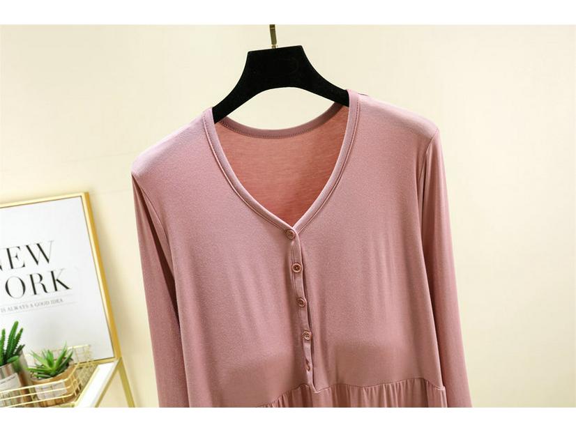 Women's Modal Long Sleeve Swing Dress with Chest Pads - Plus Size Casual for Spring, Summer, Autumn