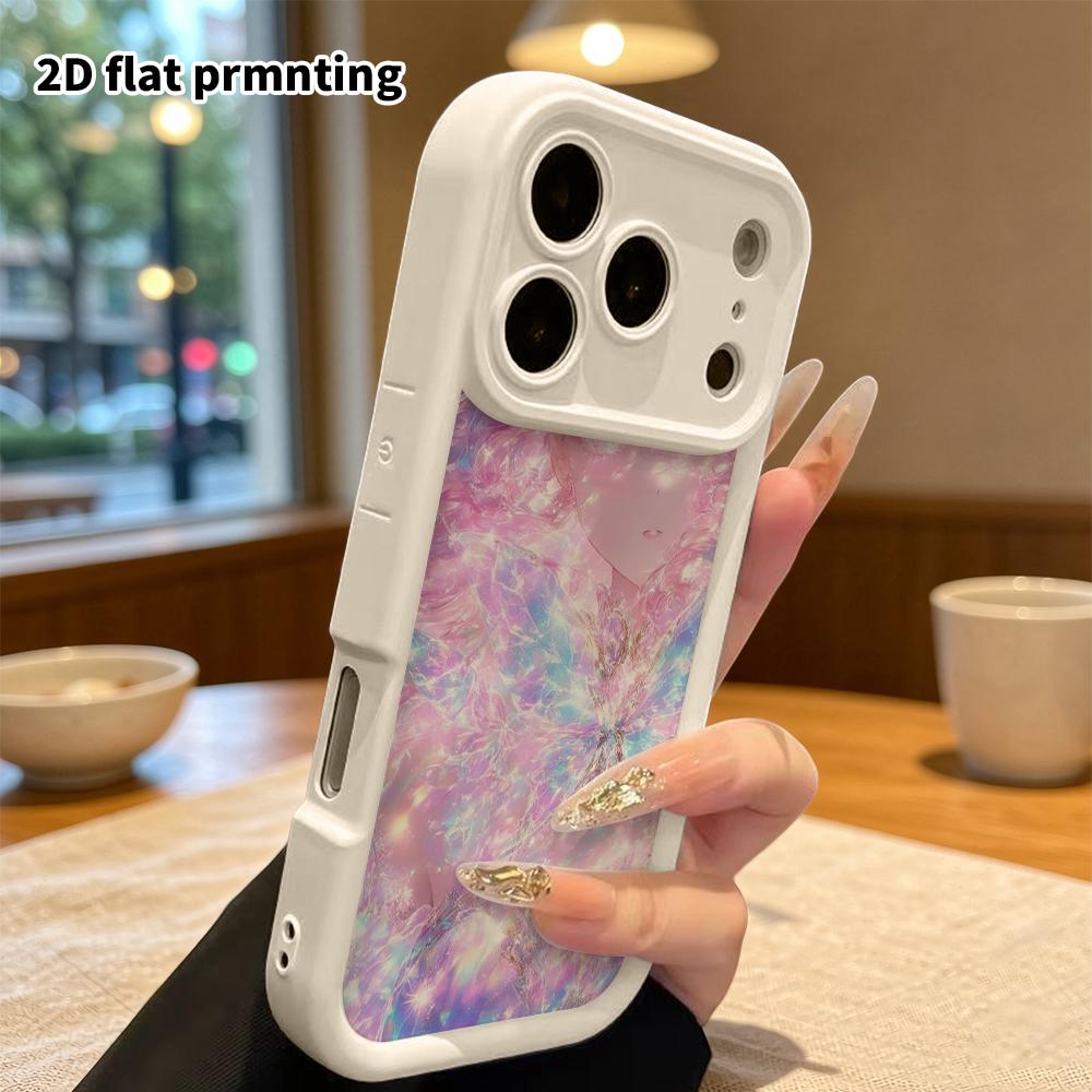 Phone Case: 2D Flat Design Suitable for iPhone 18 17 16 15 14 13 Pro Stepped Protective Case, Pink Crystal Butterfly Girl, Christmas and Halloween Gif