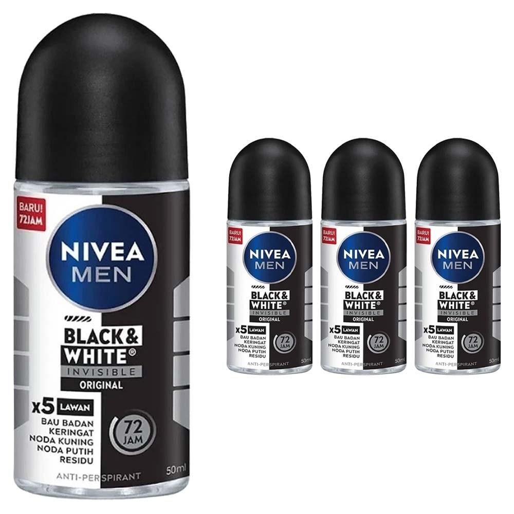 Nivea Men's Black & White Invisible Original Roll-On Deodorant 4 Pcs 50ml
