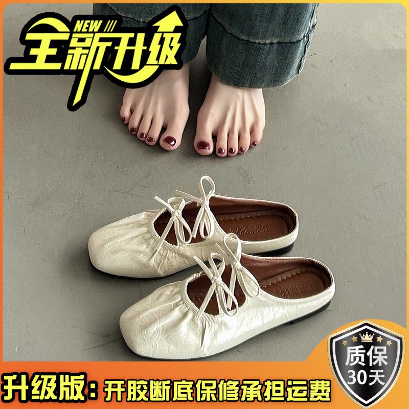 Inner height-increasing bow silver bag head half-drag women's shoes fashionable outer wear 2025 new summer Mary Jane sandals