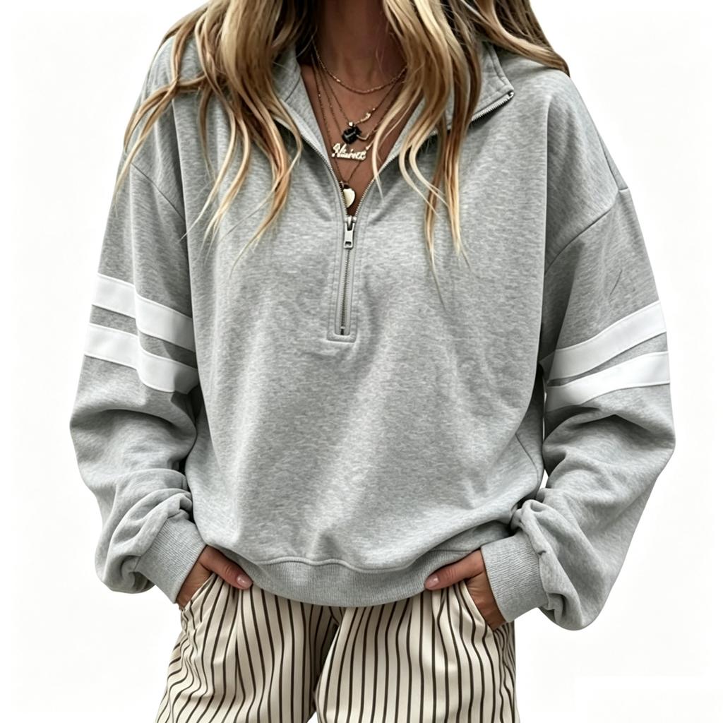 Women's Color Block Long Sleeve Zip Up Hoodie Casual Pullover