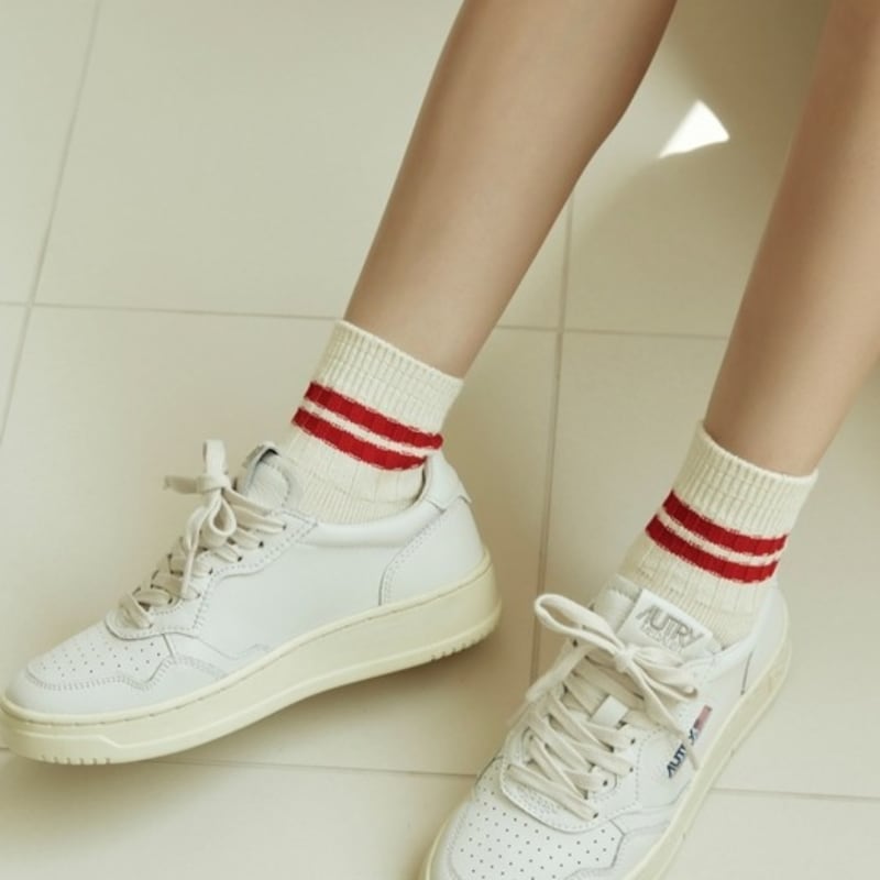 ENRICH Damen Schwergewicht Viertelsocken - Niedrig Weiß (rot)