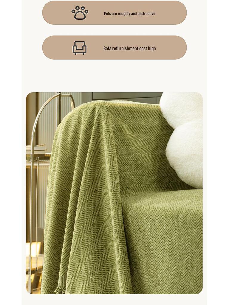 Modern Minimalist Chenille Herringbone Sofa Cover, Four Seasons Non-Slip Blanket