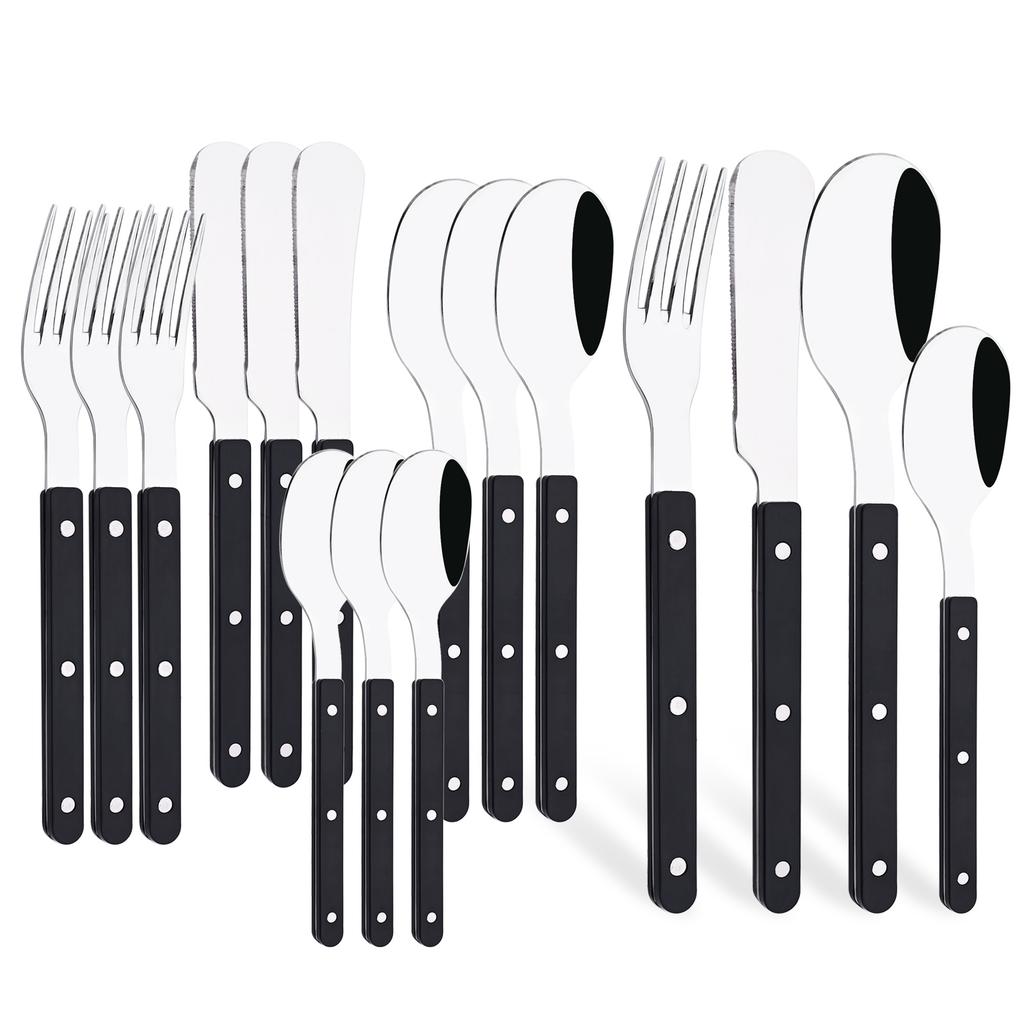 16 Pieces Color Handle Flatware Eating Utensils, Stainless Steel Tableware Rivet ABS Handle Design, Knives Forks Spoons for Home, Service for 4