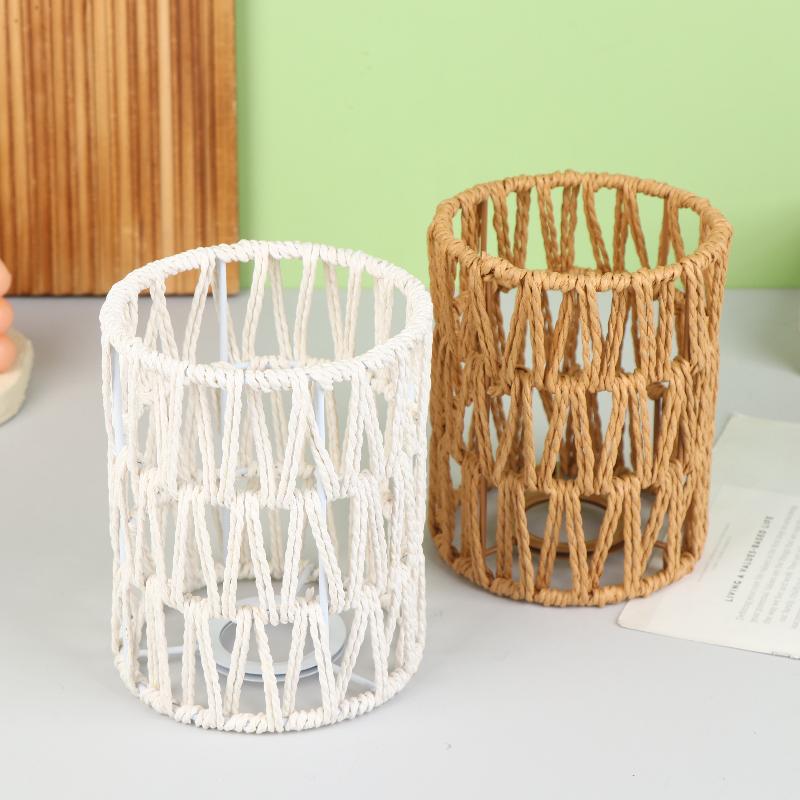 Handmade Paper Rope Woven Rattan Lampshade Boho Decorative Lampshade Table Lamp Decorative For Garden Yard Living Room