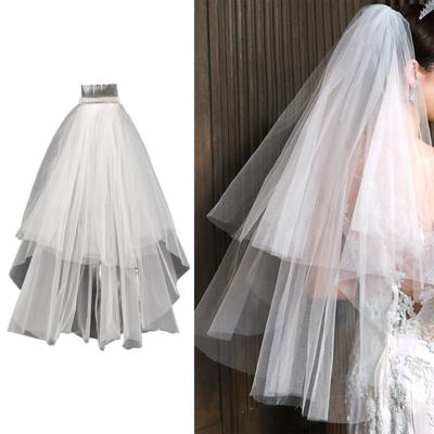 Layered/Bowknot/Floral Trim Tulle  Bridal Veil with Fix Hair Comb for Marriage Celebration Party Headpieces