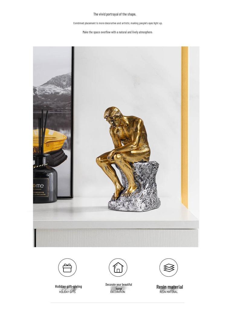 European Style Thinker Sculpture: Creative Ornament for Bookcases and Wine Cabinets