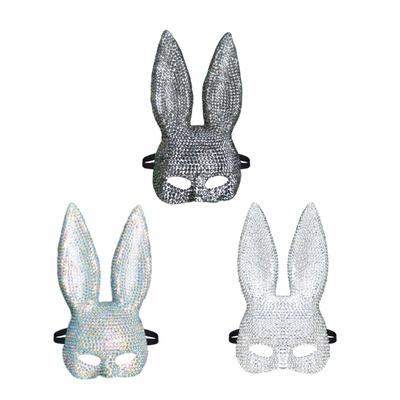 Rabbit Mask With Large Eye Designs Festival Elastic Bands Rabbit Face Mask with Glass Charm for Themed Celebration