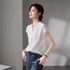 SOFSIL Women's Linen Silk Blend V-Neck Short Sleeve Shirt