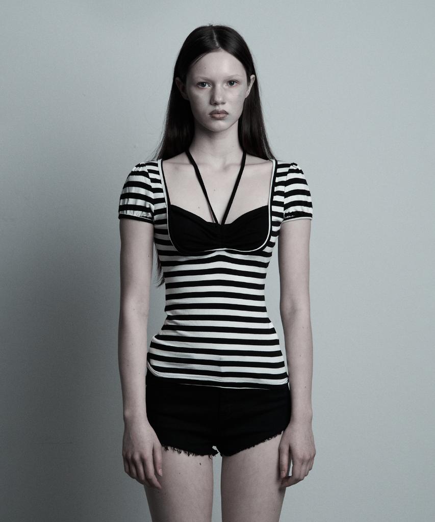 ILLIO Black Stripe Giselle Gathered Top
