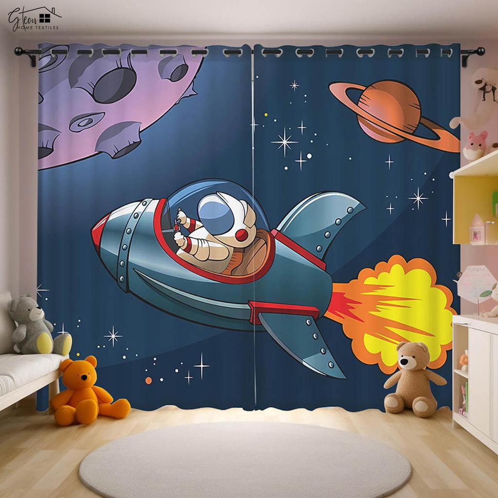 Niedliche Cartoon Universum Sternenhimmel Astronauten Druck Vorhänge Kinderzimmer Dekorative Vorhänge Kioom Wohnzimmer Küchenvorhänge