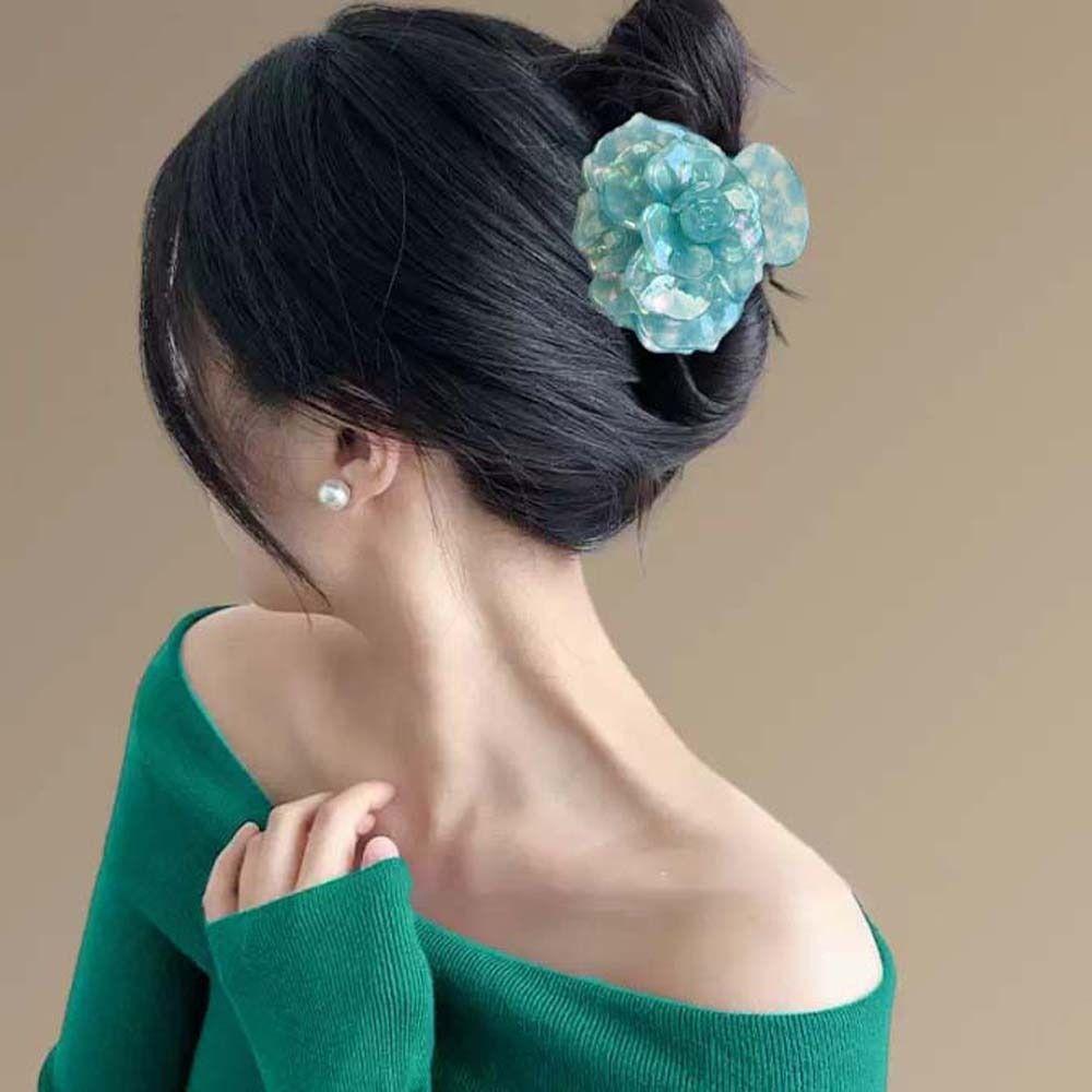 Elegant Flower Shark Clip Gradient Color Acetic Acid Hair Claw Camellia Hair Claw  Daily