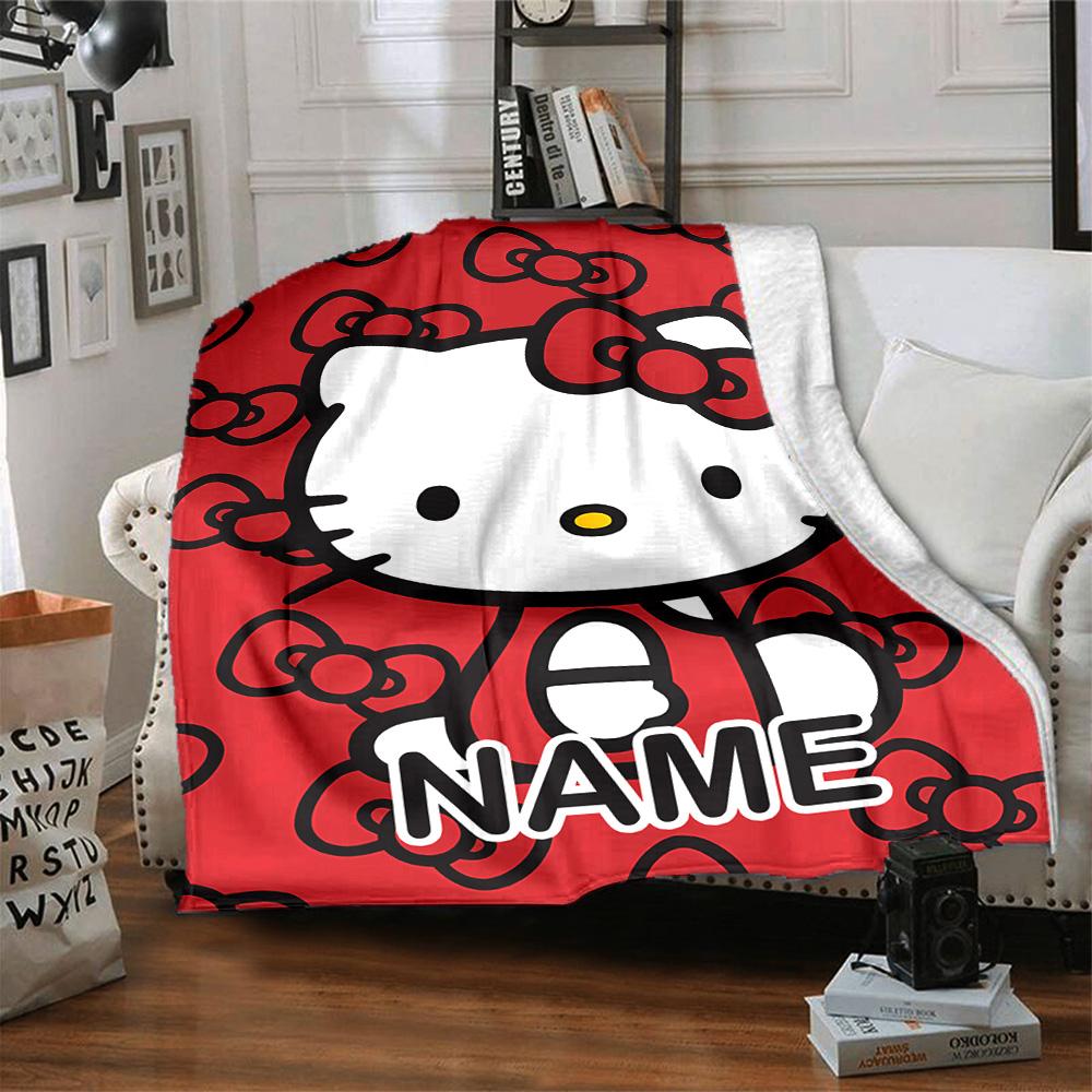 Customizable HelloKitty5 Throw Blanket – Personalized Name, All-Season Cozy Snug Blanket, Machine Washable, Personalized Blanket