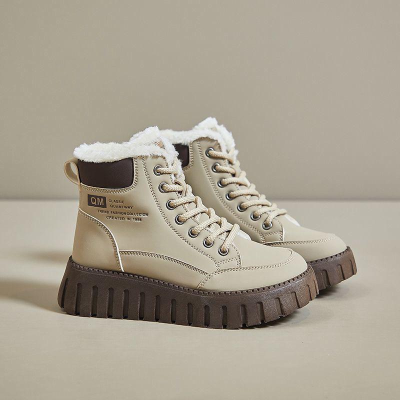 Fashion 2024 Winter New Ins Korean Version of High-top Velvet Boots for Female Students Thick-soled Casual Warm Shoes KT-2509