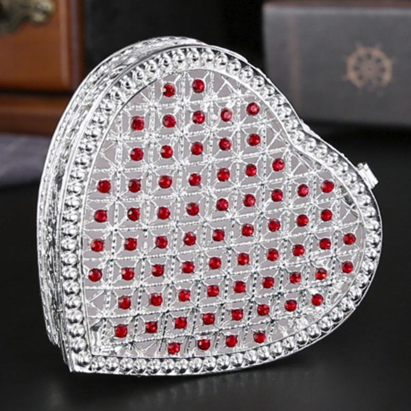 Mini Jewelry Storage Box Bracelet Organizer,Exquisite Heart Shape Inlaid Gem Alloy Ring Storage Jar Dresser Display Couple Gifts