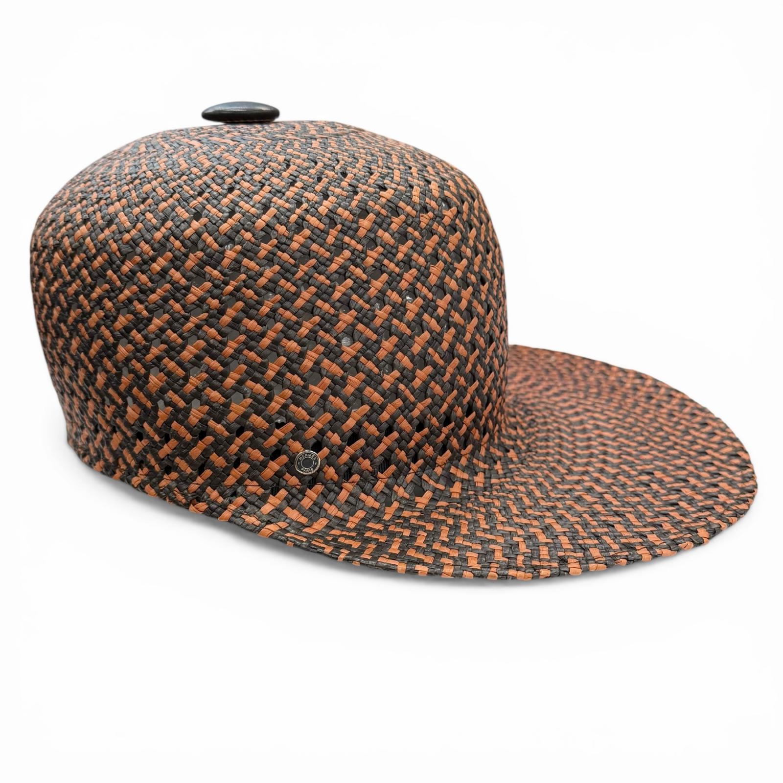 Excellent HERMES cap Tanzanian Serie Button Straw Hat multicolor Straw Women 56 Used