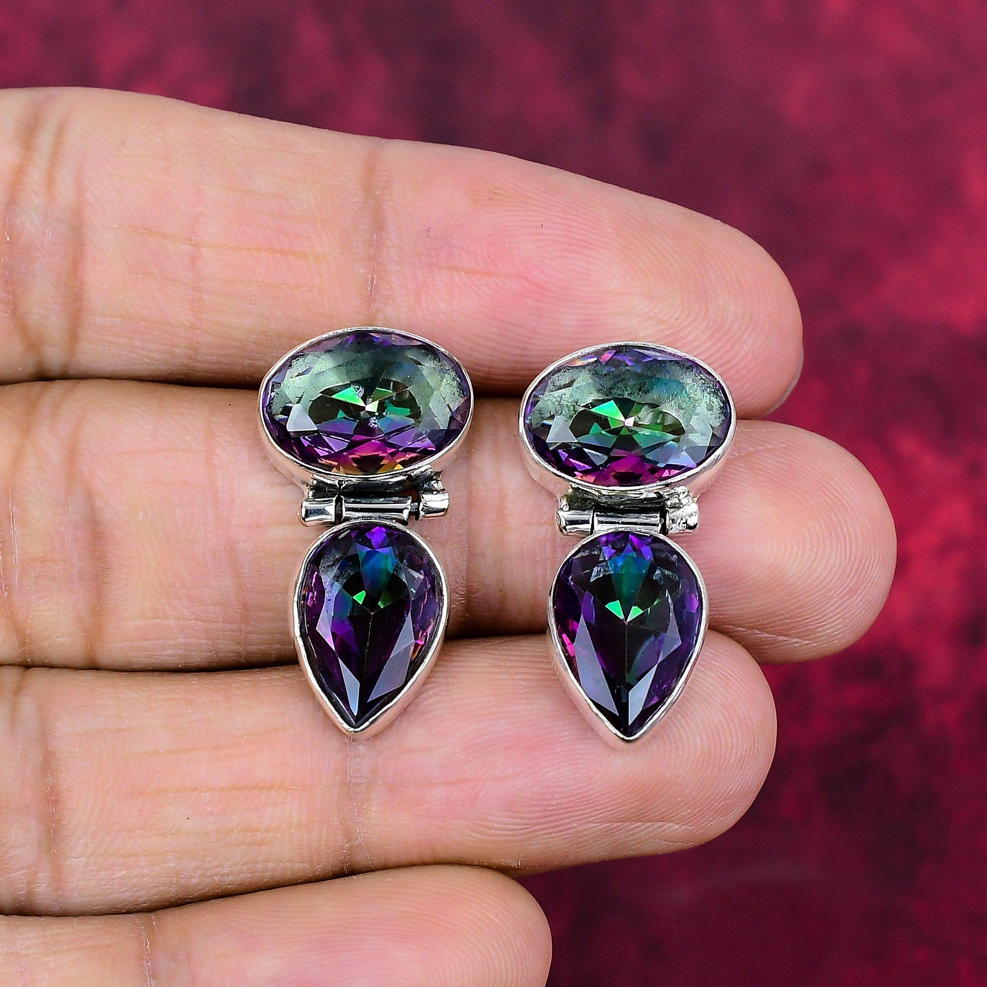 

Серьги Mystic Topaz из цельного серебра 925 пробы, серьги с драгоценными камнями ручной работы, на День памяти 1.01 Inches