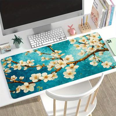 Blue Floral Large Gaming Mouse Pad Nonslip Washable Desk Mat Laptop Keyboard Tray Office Computer Decor Oversized Black