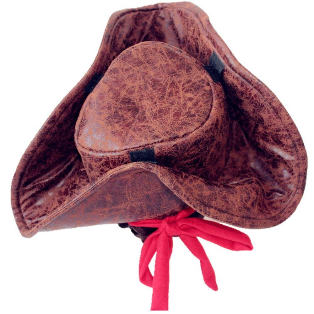 Adult Brown Pirate Captain Cap Holiday Party Vintage Tricorn Hat Pirate Cowboy Hat Men Headwear