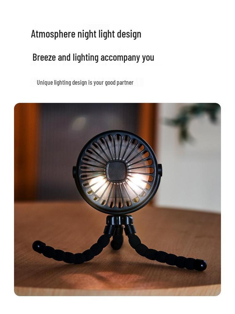 Octopus Handheld Fan with Night Light - Portable, Rechargeable Mini Fan for Stroller or Desktop Use