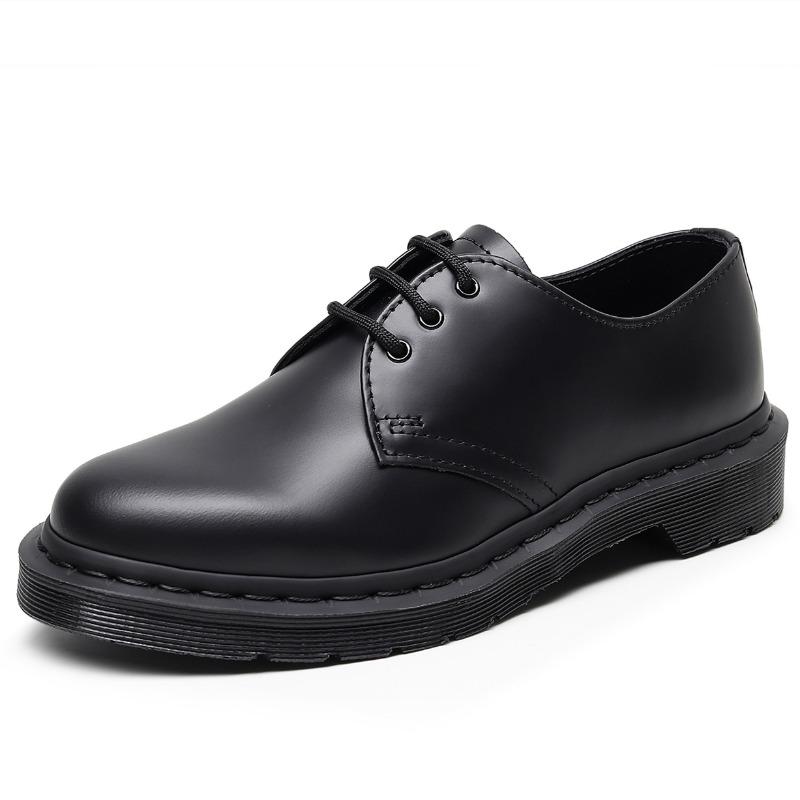 

New 1 low-top Martin shoes men s leather large size pure black round head men s and women s couple casual tooling shoes 35