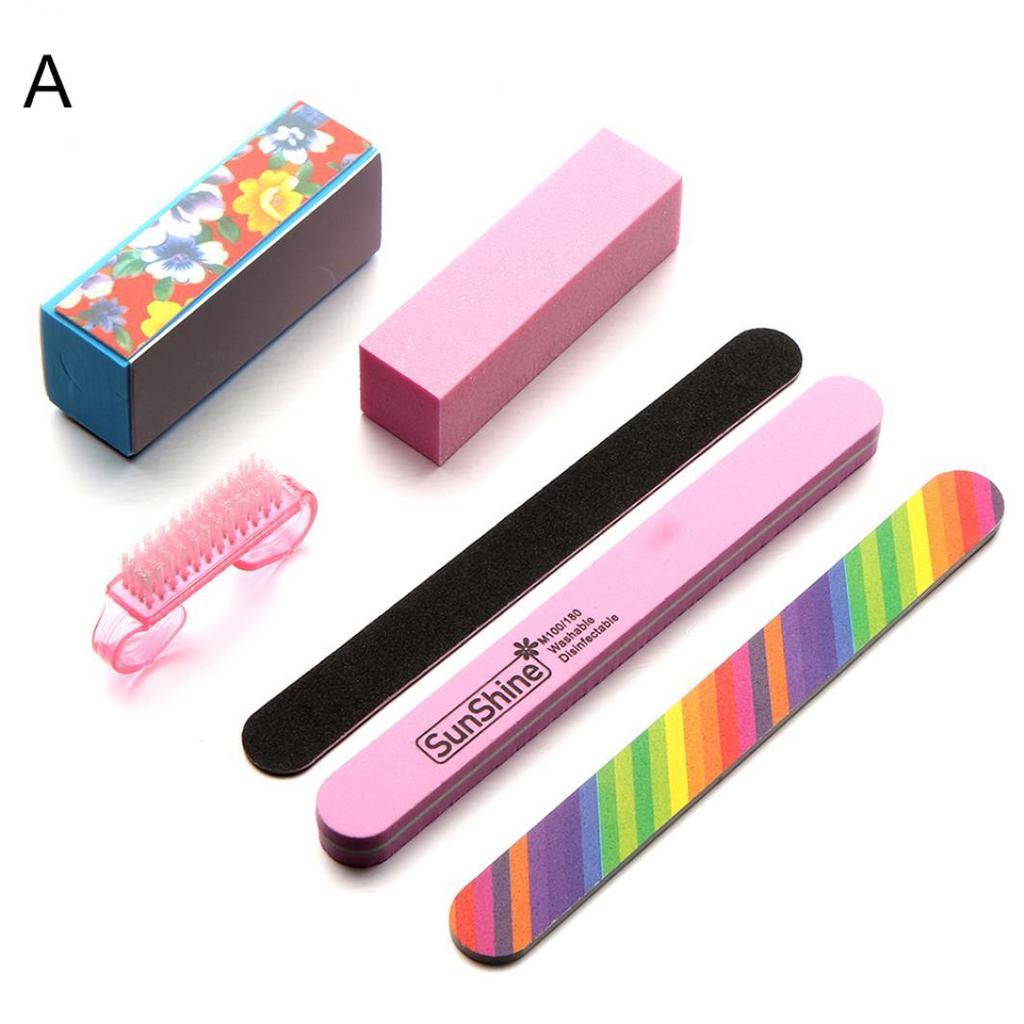 6Pcs Nail Art Sanding File Buffer Block Cleaning Brush Manicure Tool Kit Set