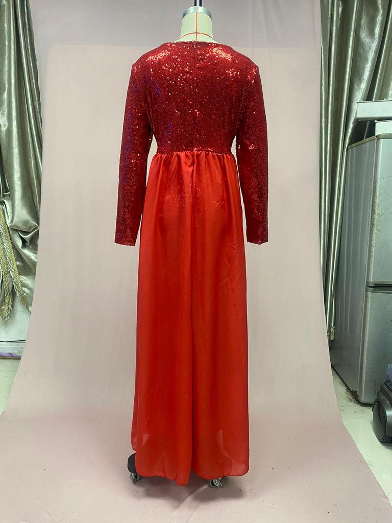 2025 Herbst/Winter Elegantes Langarmkleid mit Pailletten für Damen