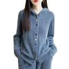 Women's Thickened Hooded Wool Cardigan: Autumn/Winter Simple Casual Cable Knit Sweater Coat