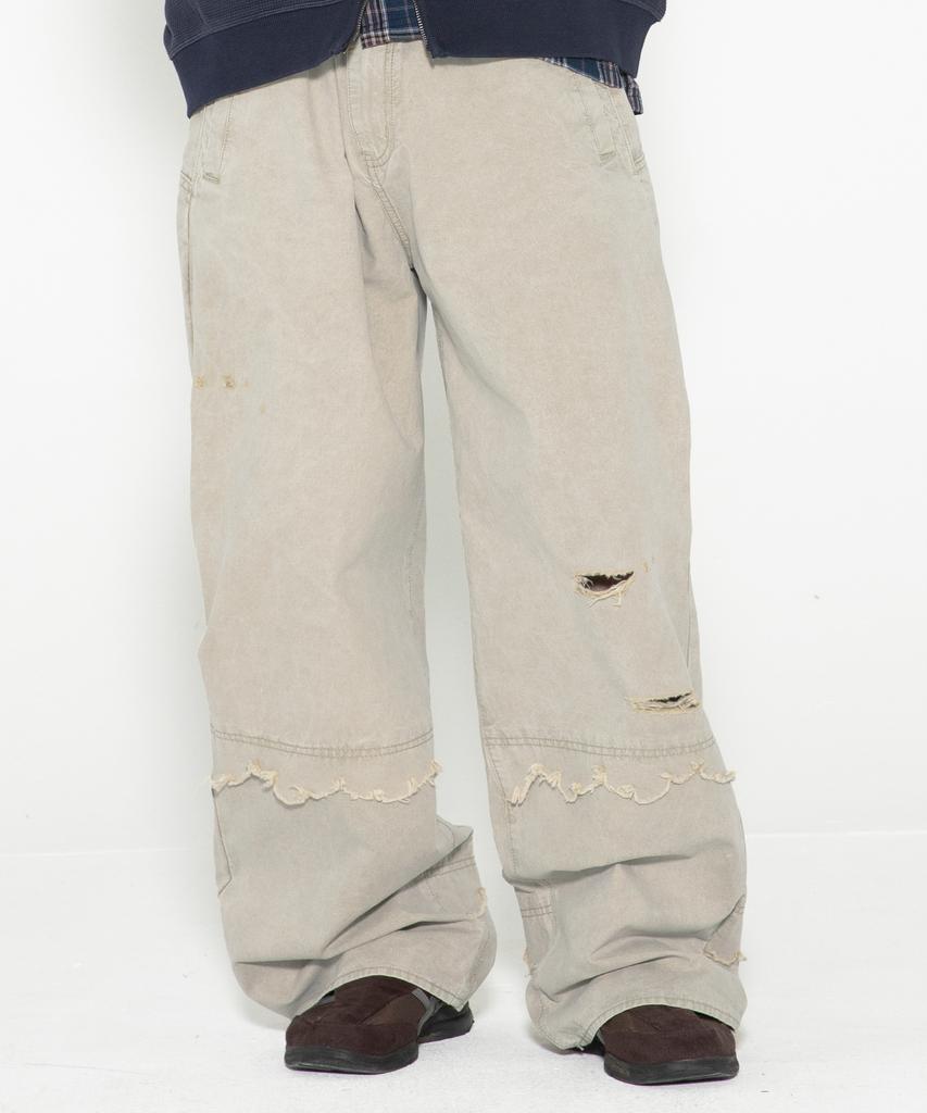 XTONZ Xp325 Grunge Layered Washed Cotton Pants (Beige)