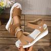 Large Size Wedge Heel Thick Sole Linen Sole One-word Sandals Summer New Beach Women's Shoes