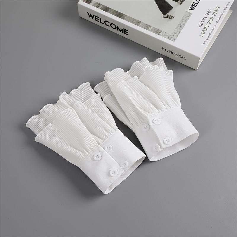 Women Removable Fake Sleeves Ruffle Layered Solid Color Sweater Short Decorative Wrist Cuff Costume Accessory