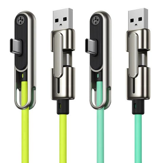 240W Fast Charging USB-C Cable with Foldable Phone Stand Dual Head USB-A & USB-C Fast Charger Silicone Tangle-Free 480Mbps Data Transfer Charging Cord