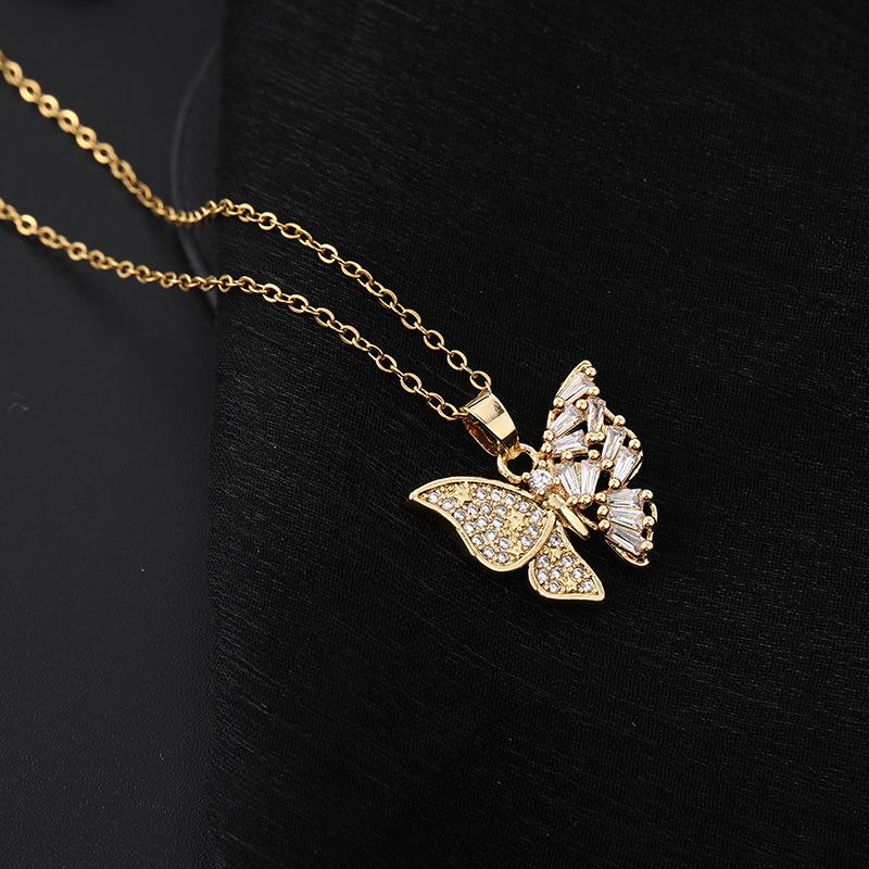 Trendy Zircon Butterfly Pendant Necklace For Women Small Collarbone Chain With Colorful Zirconia