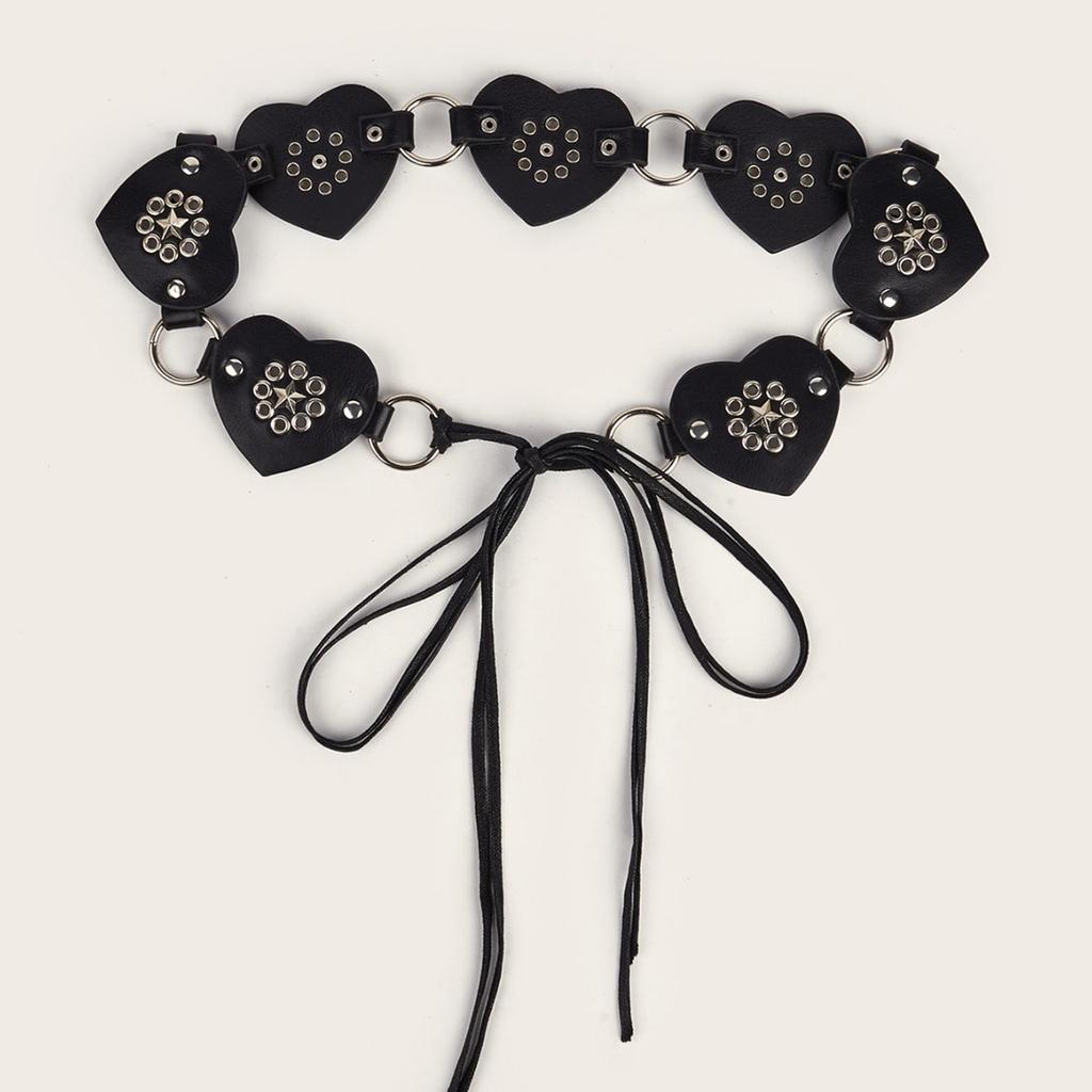 Rivet Studded PU Belt for Women Gothics Waist Belt 2000s Laceup HollowOut Belt for Teens Girl Female Western Cowboy Belt
