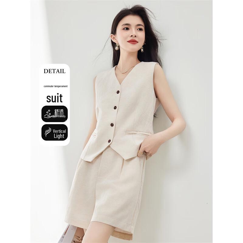 

Элегантный комплект из льняной смеси с V-образным вырезом: жилет и шорты Xinfeiyu L