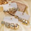 Set de Pendientes de Aro Grandes de Metal Texturizado Chapados en Oro para Mujer Vintage Geométricos Retorcidos Forma de C Pendientes Largos Joyería de Fiesta