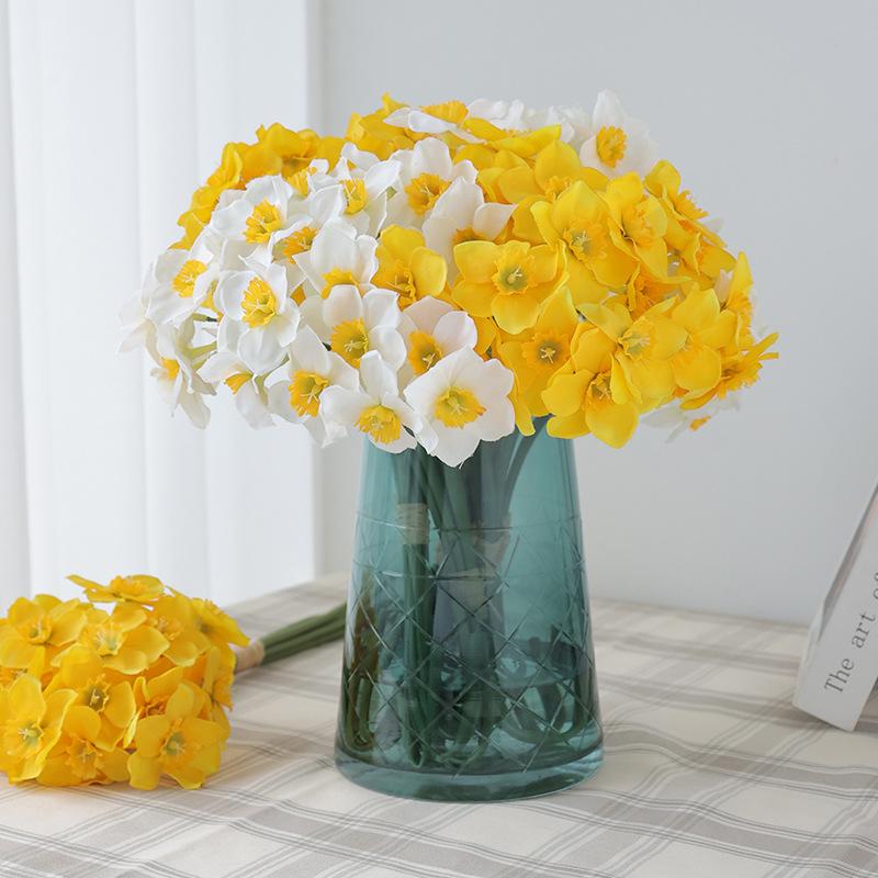 Narcissus bouquet silk cloth 6 sticks hand tied wedding fake flower home ornament