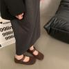 Fashion Retro Frosted Leather Buckle Mary Jane Shoes Flat Bottom 2024 Spring Autumn New Soft Solid Loafers Round Toe Casual Single Flats